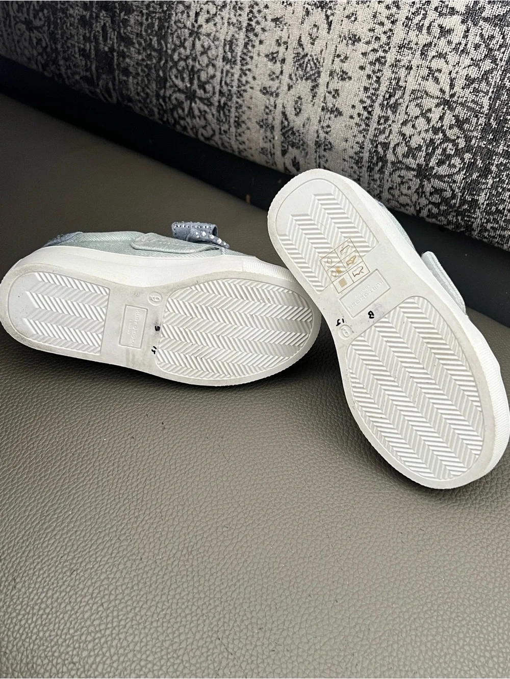 Kurt Geiger Light Blue Kids Bow Sneakers with Crystal Embellishment